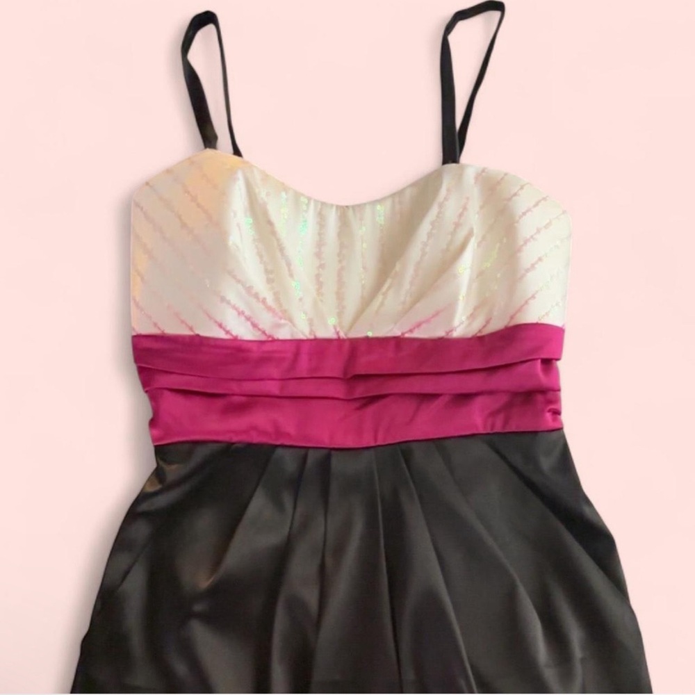 black pink & white satin mini dress with rhinestone details